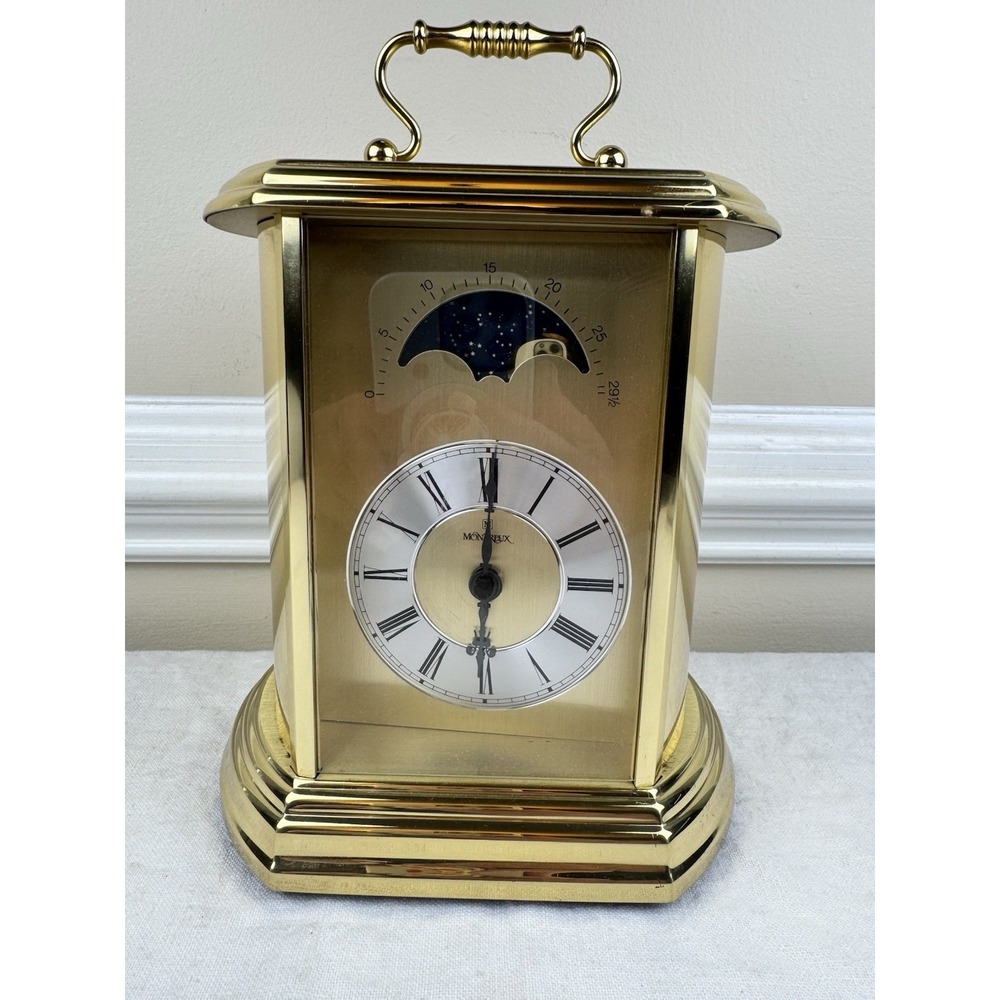 Montreux Jostens Hampshire Brass Carriage Clock Moon Phase Hermle Quartz READ